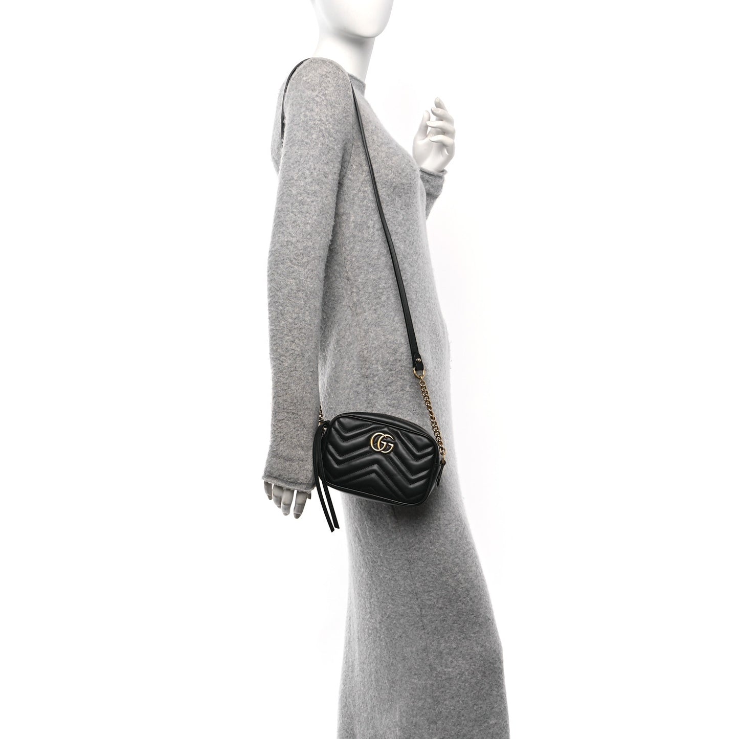 Calfskin Matelasse Mini GG Marmont Chain Shoulder Bag Black