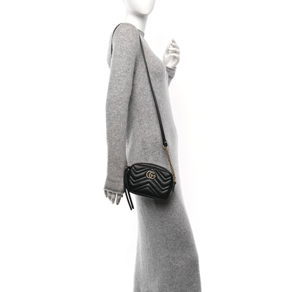 Gucci Calfskin Matelasse Mini GG Marmont Chain Shoulder Bag Black 2 of 10