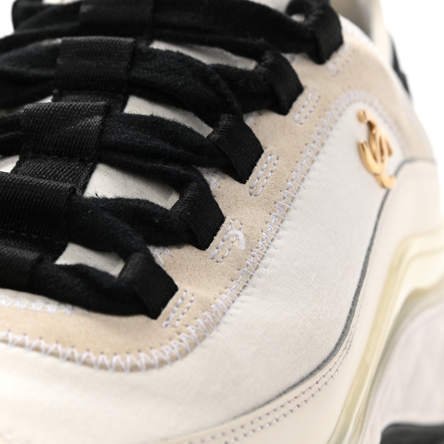 Velvet Calfskin Mixed Fibers CC Sneakers 36.5 Ivory Black