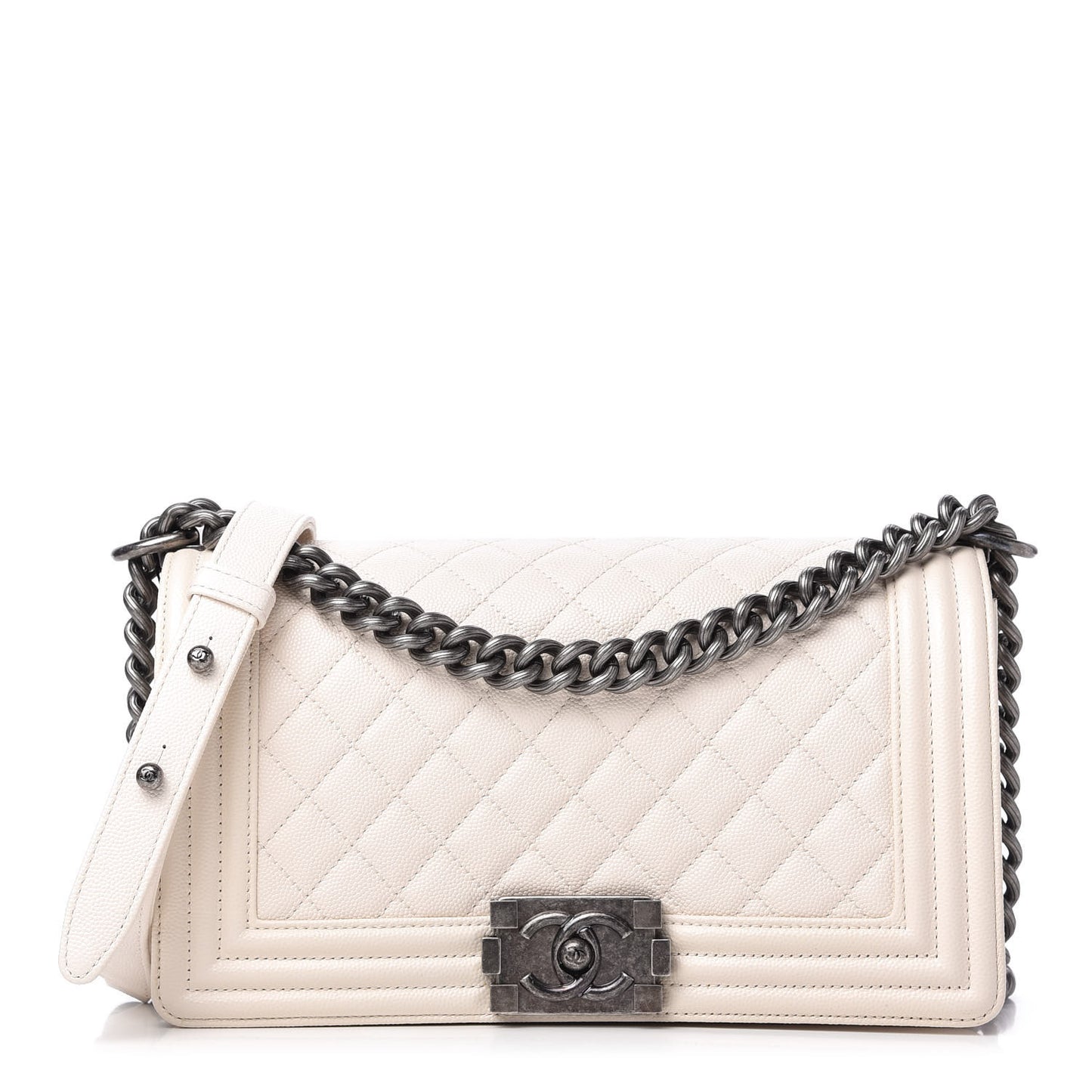 Caviar Quilted Medium Boy Flap Ivory