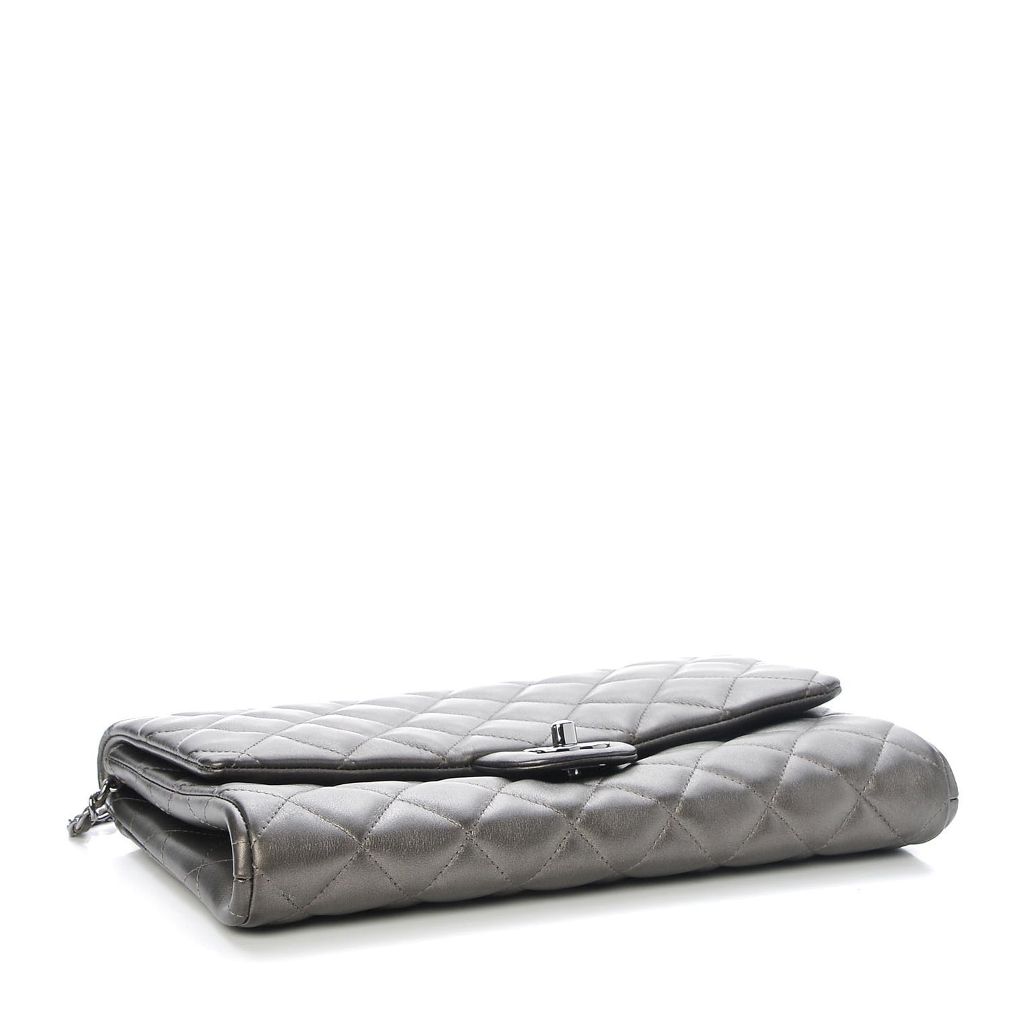 Metallic Lambskin Quilted Clutch With Chain Flap Bronze