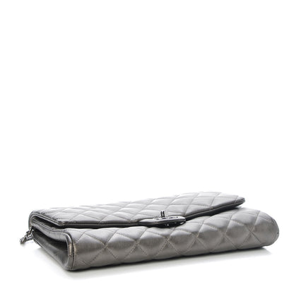 Chanel Metallic Lambskin Quilted Clutch With Chain Flap Bronze 4 of 8