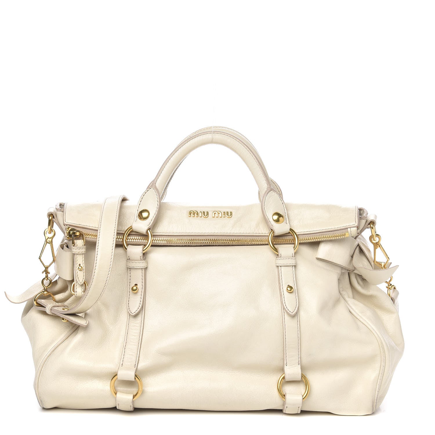 Miu Miu Vitello Lux Medium Bow Bag Talco 1 of 11