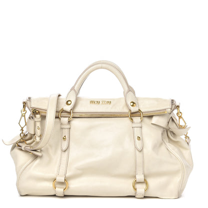 Miu Miu Vitello Lux Medium Bow Bag Talco 1 of 11