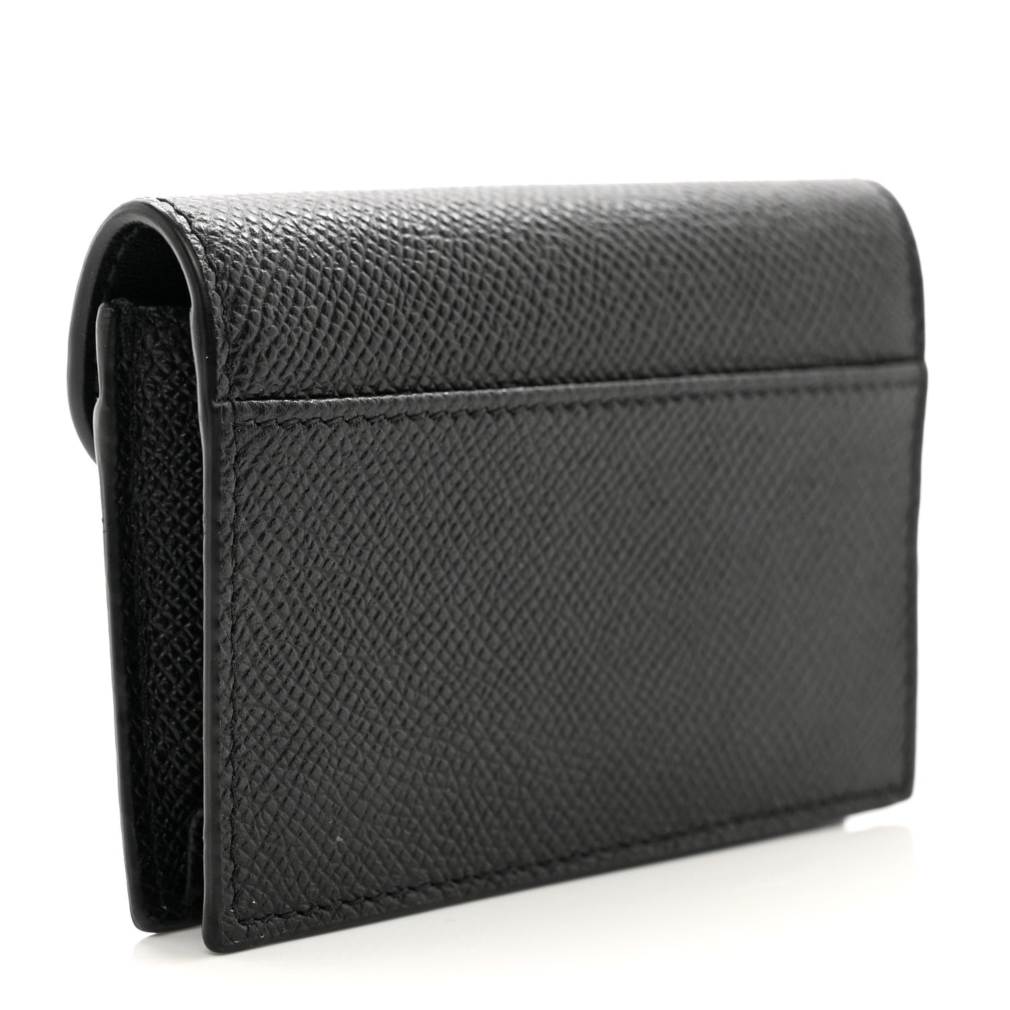 Grained Calfskin Saddle Card Holder Black