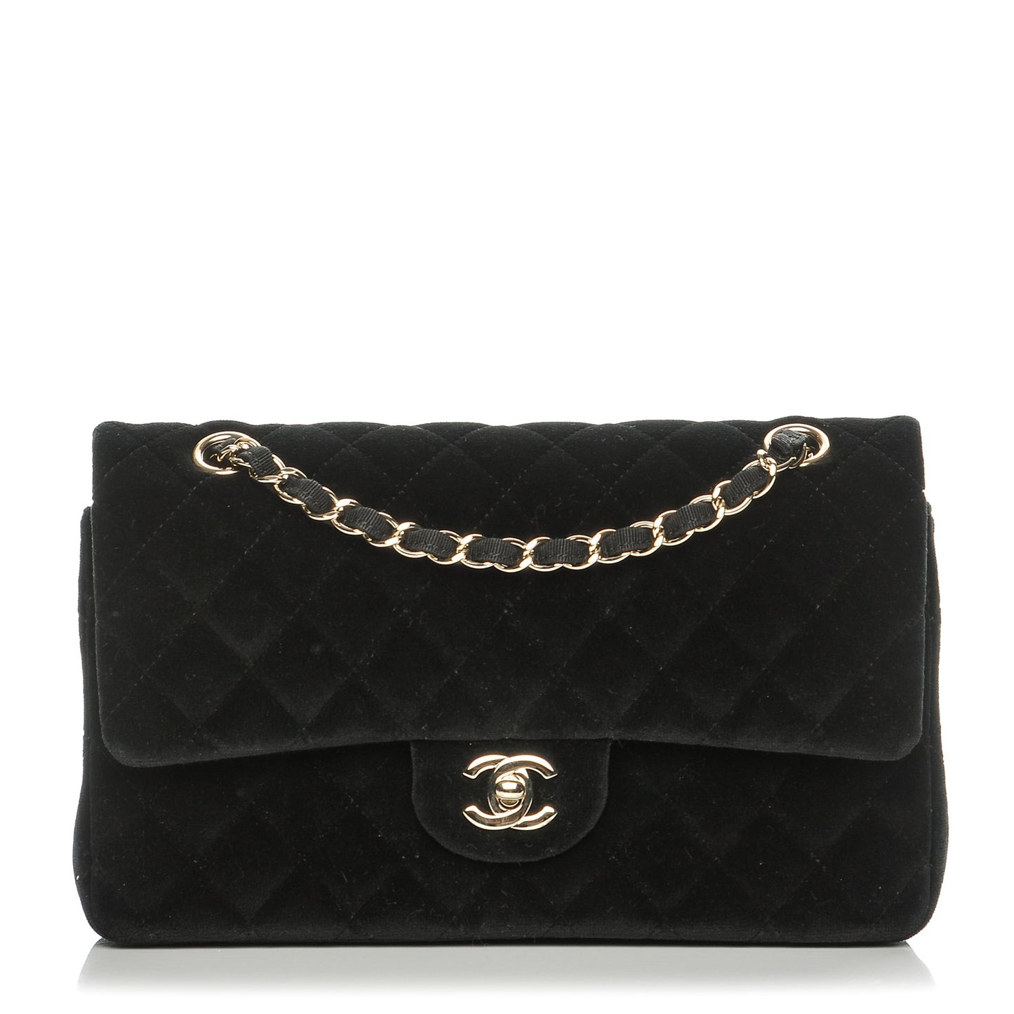 Velvet Quilted Medium Double Flap Black