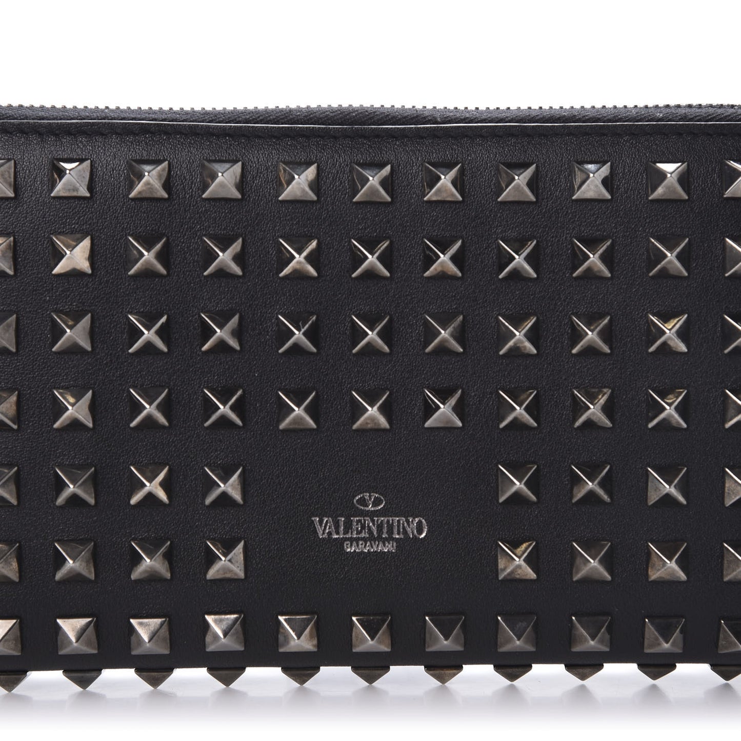 Calfskin Rockstud All Over Zip Around Wallet Black