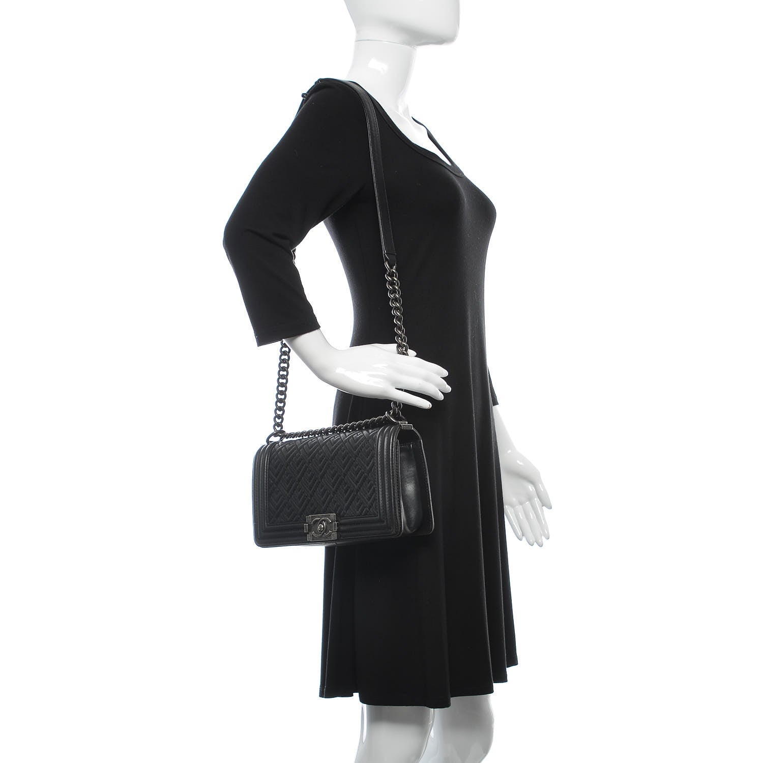 Chanel Lambskin Chevron Quilted Medium Boy Flap Black 2 of 16