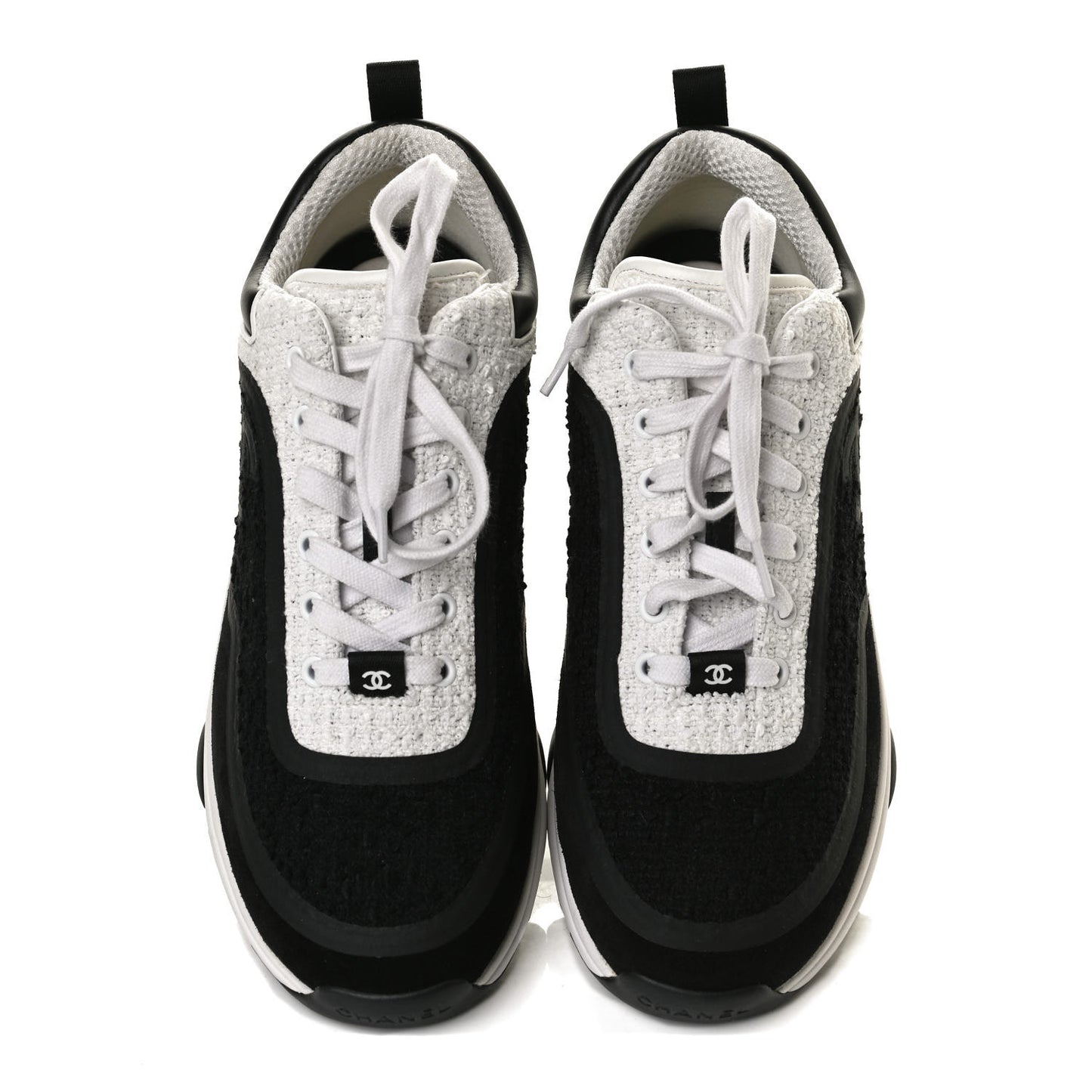 Tweed Suede Calfskin CC Sneakers 40 Black White