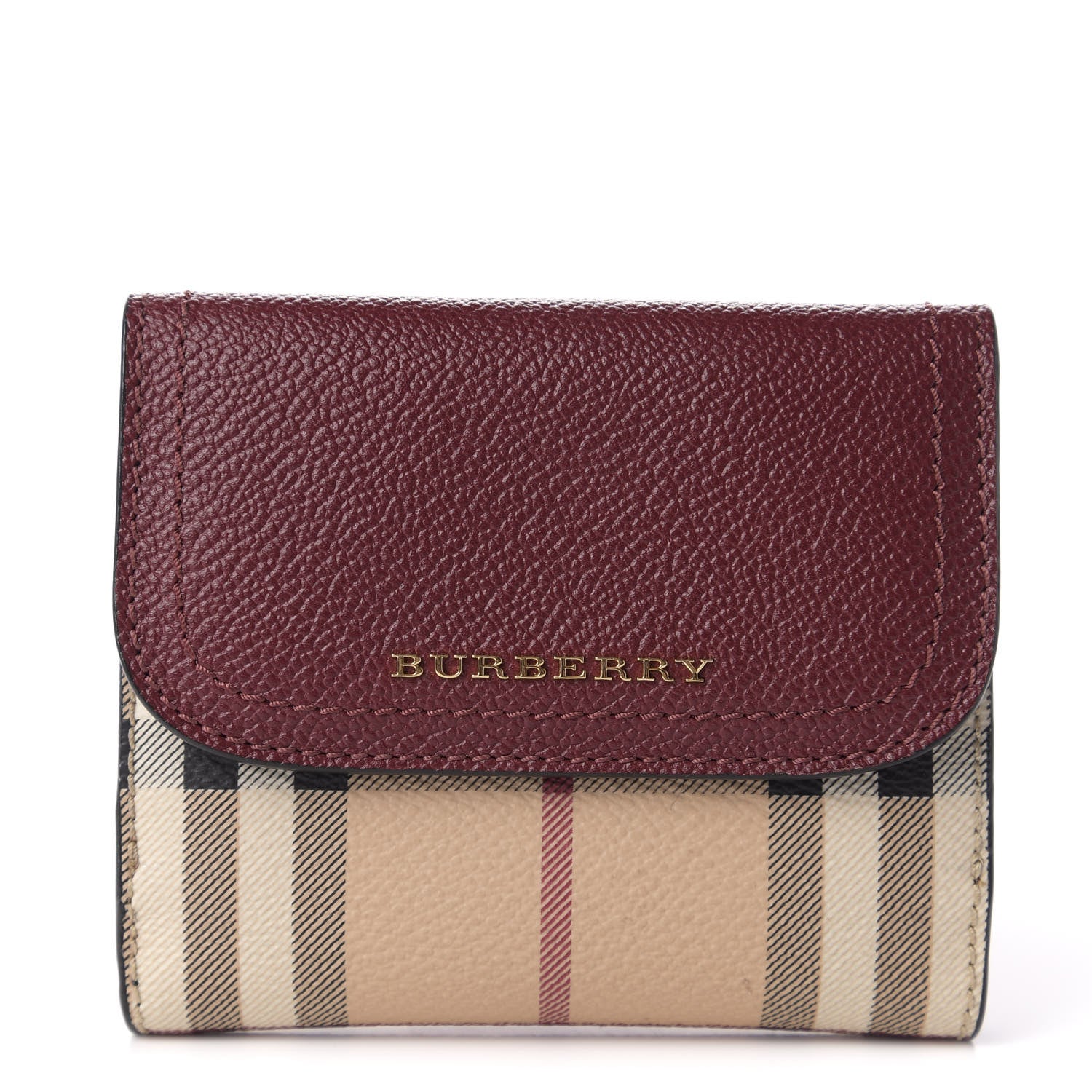 Burberry House Check Luna French Wallet Burgundy 1 of 7