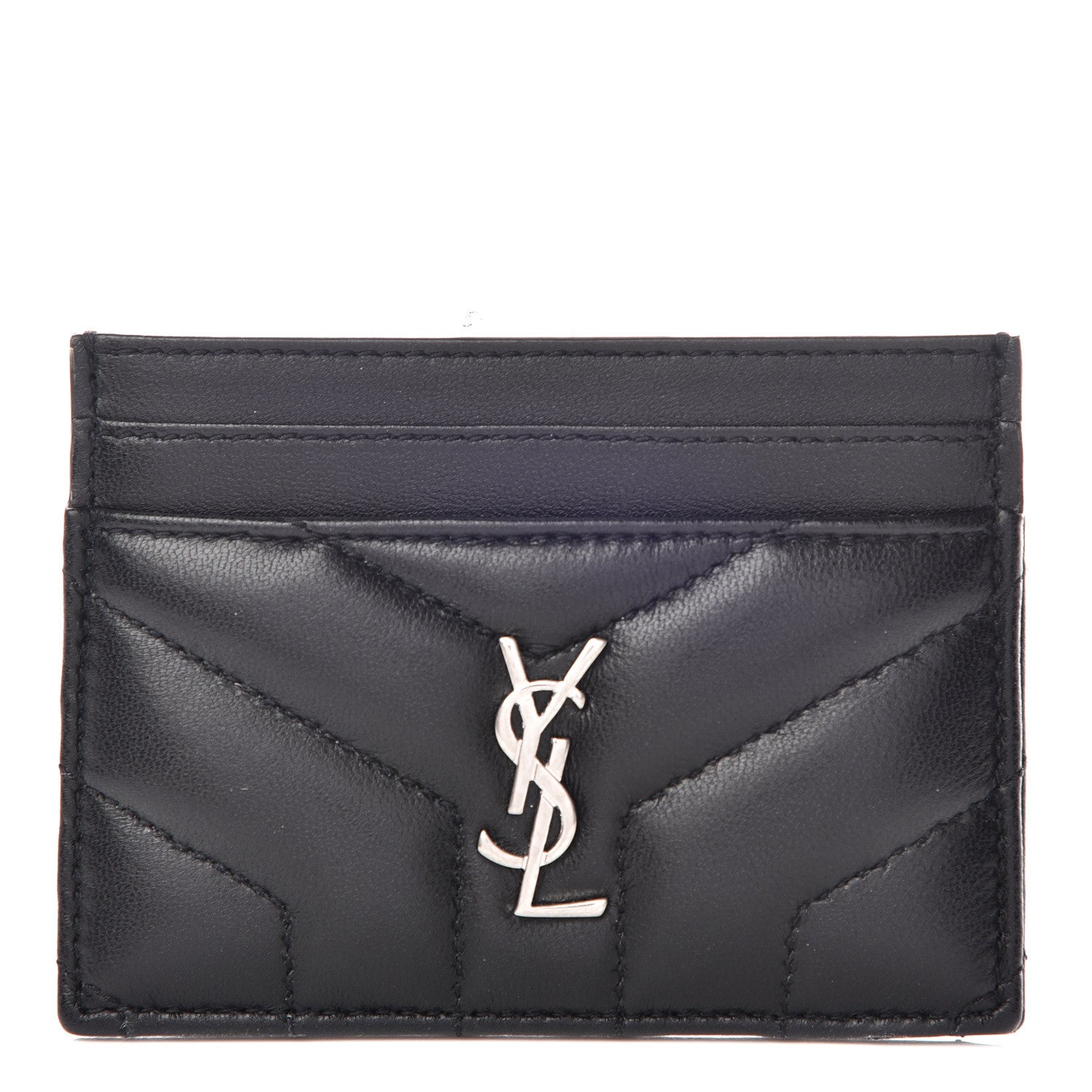 Saint Laurent Calfskin Y Quilted Monogram LouLou Credit Card Case Black 1 of 7