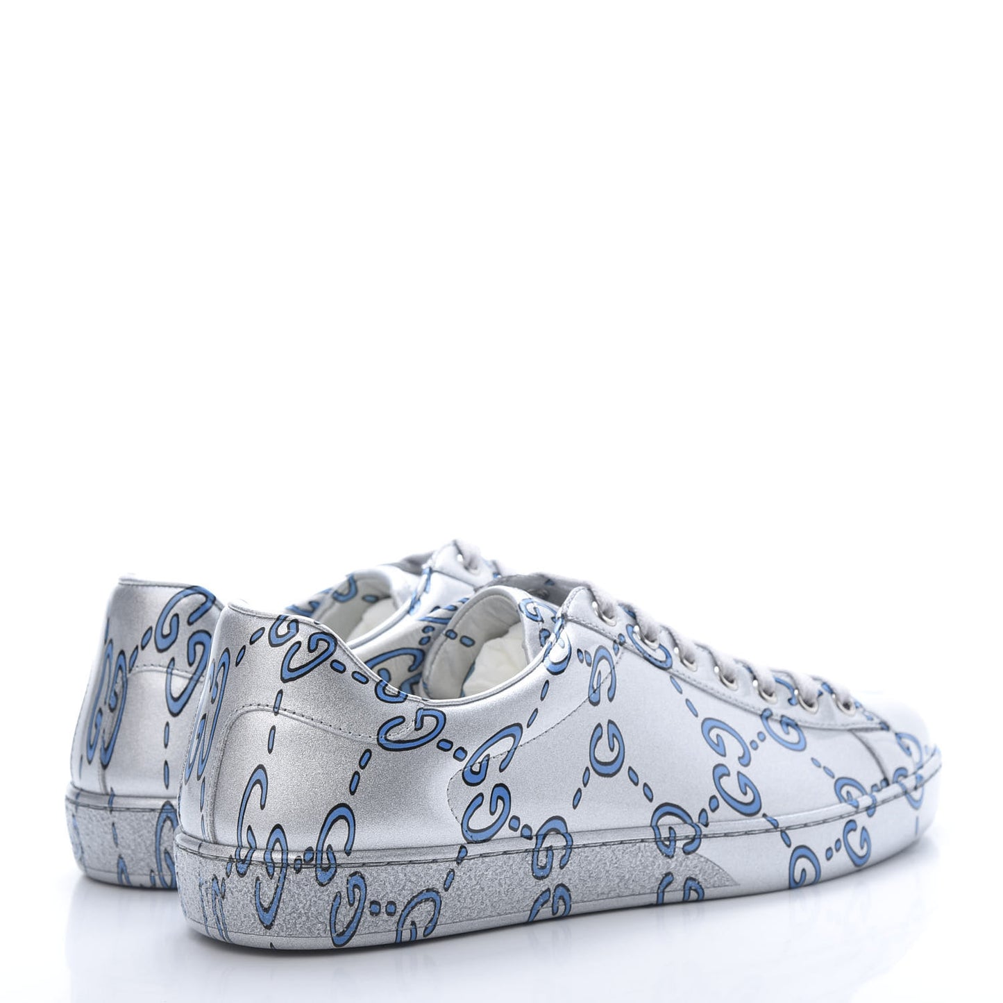Miro Rubber Wax GucciGhost Print Mens New Ace Sneakers 7.5 Silver