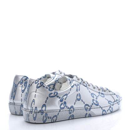 Gucci Miro Rubber Wax GucciGhost Print Mens New Ace Sneakers 7.5 Silver 4 of 8