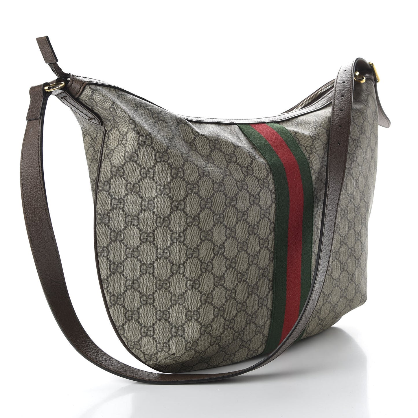 GG Supreme Monogram Web Ophidia Half Moon Hobo Brown