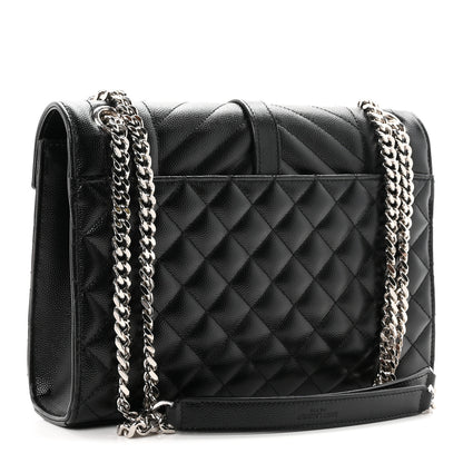 Saint Laurent Grain De Poudre Textured Mixed Matelasse Triquilt Medium Monogram Satchel Black 3 of 11