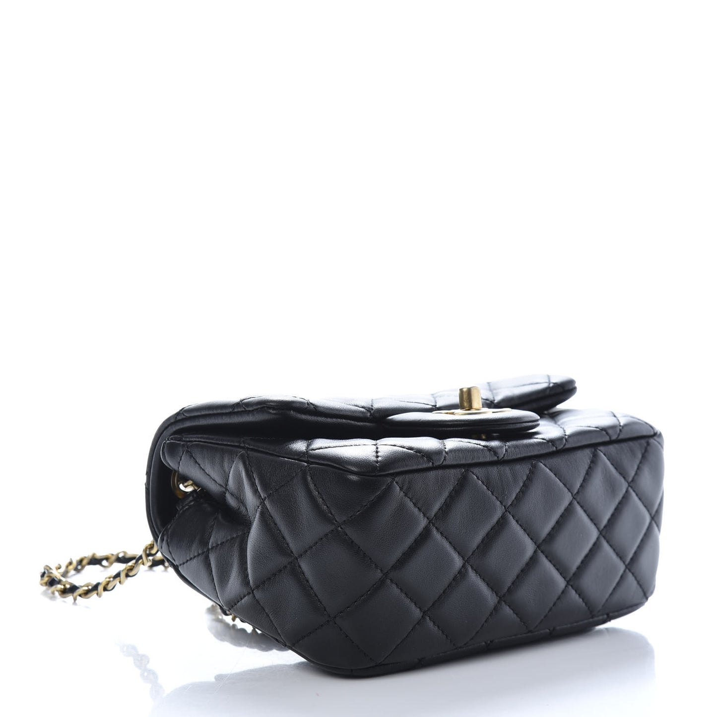 Lambskin Quilted Mini Pearl Crush Flap Black