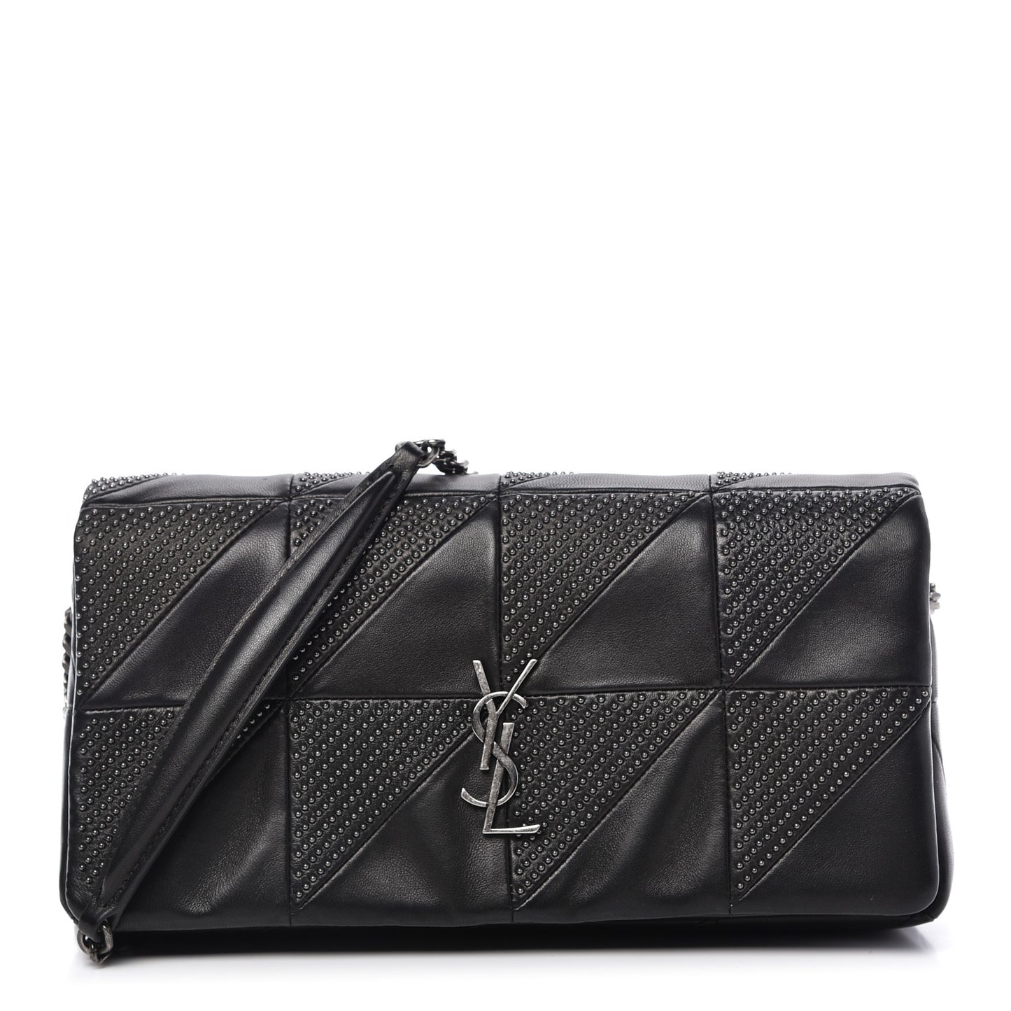 Lambskin Patchwork Micro Stud Monogram Medium Jamie Baguette Black