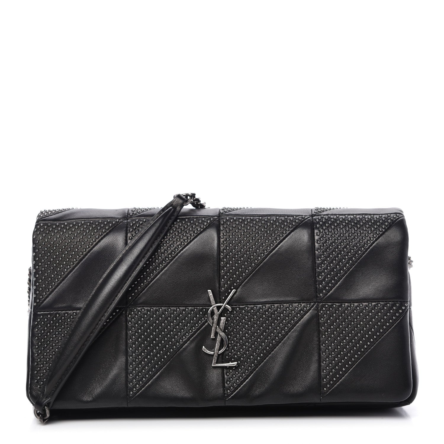 Saint Laurent Lambskin Patchwork Micro Stud Monogram Medium Jamie Baguette Black 1 of 9