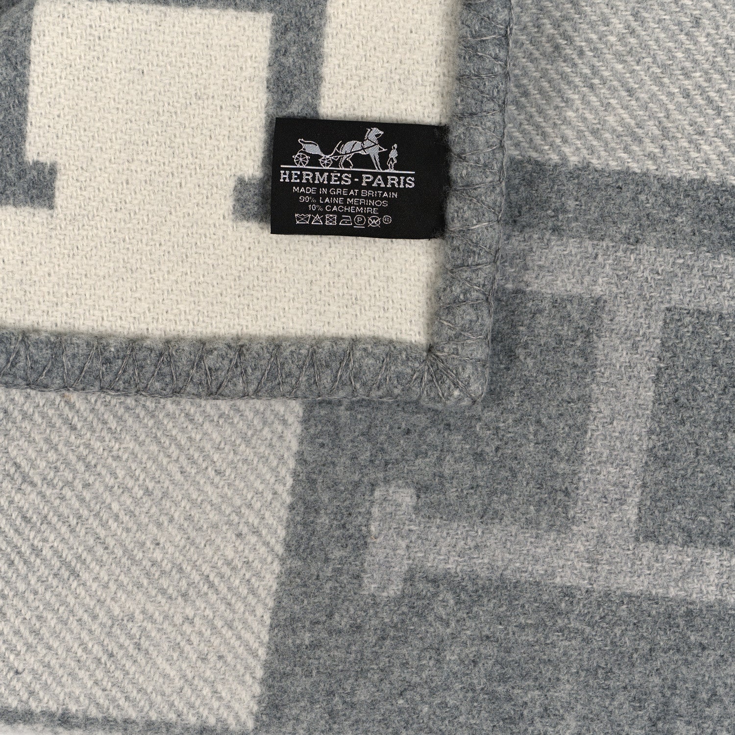 Hermes Wool Cashmere Avalon III Blanket Ecru Gris Clair 3 of 3