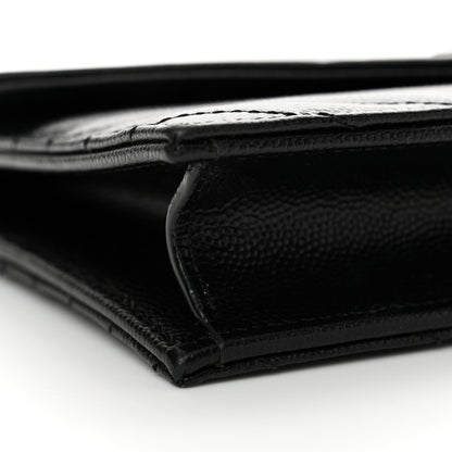 Saint Laurent Grain De Poudre Matelasse Chevron Monogram Monochrome Envelope Chain Wallet Black 9 of 14
