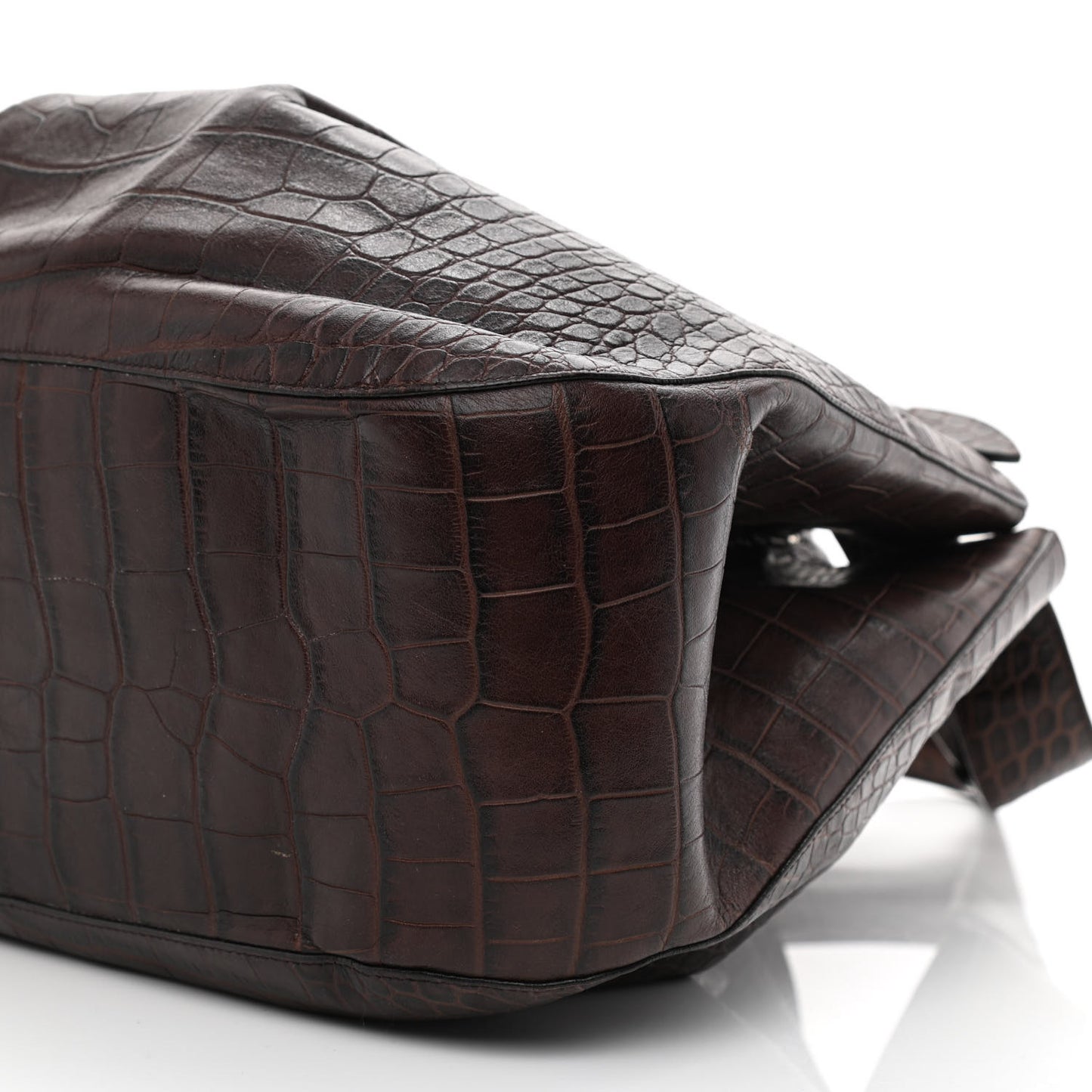 Calfskin Crocodile Embossed Bucket Bag Brown
