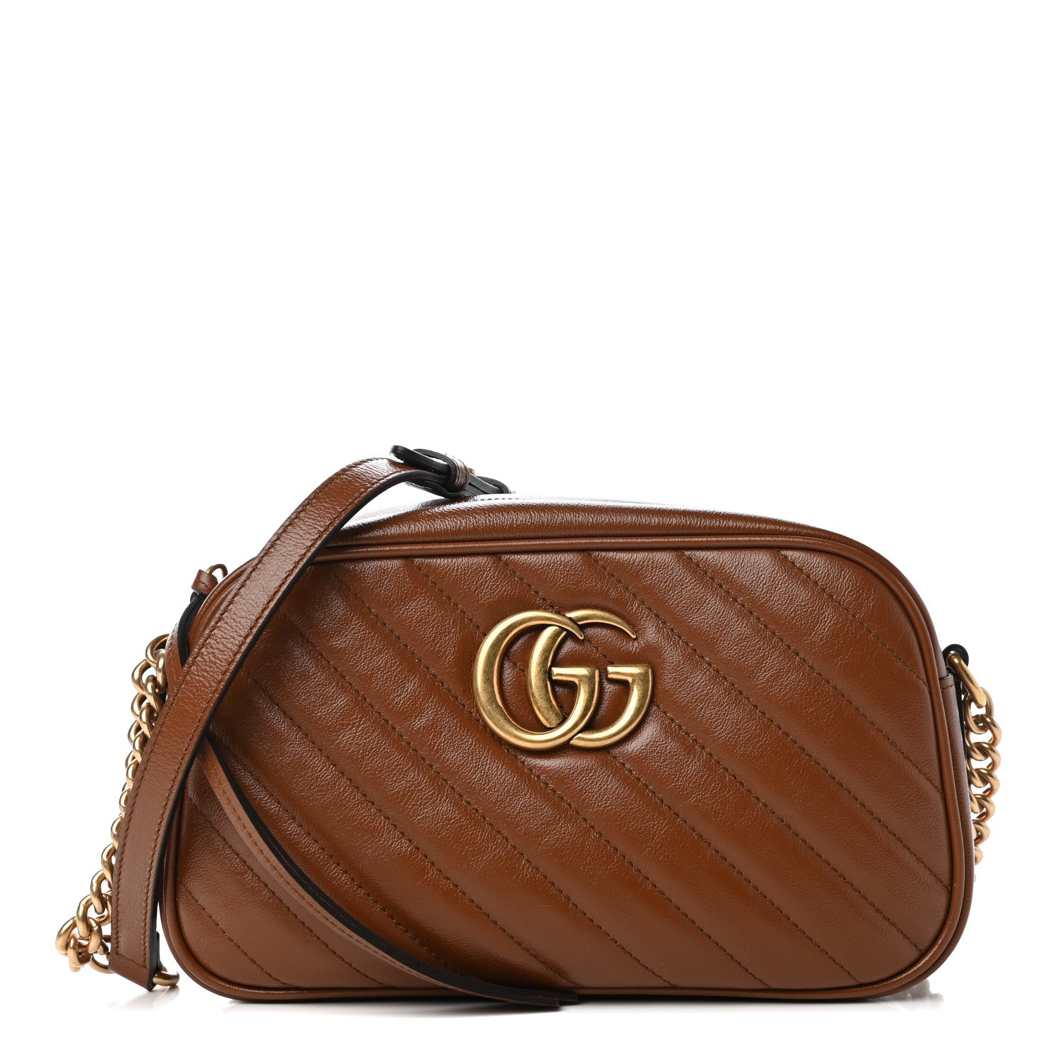 Gucci Glazed Calfskin Matelasse Diagonal Small GG Marmont Chain Shoulder Bag Cuir 1 of 10
