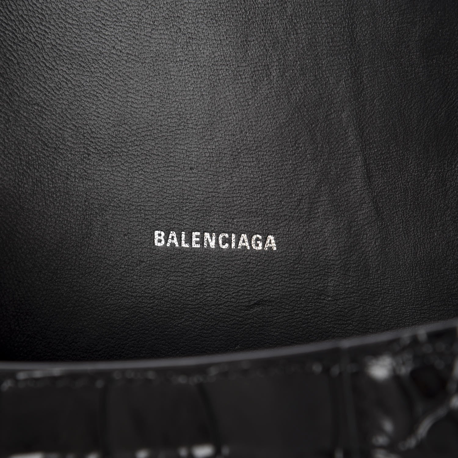 Balenciaga Shiny Calfskin Monochrome Crocodile Embossed Hourglass Top Handle Bag XS Black 7 of 8
