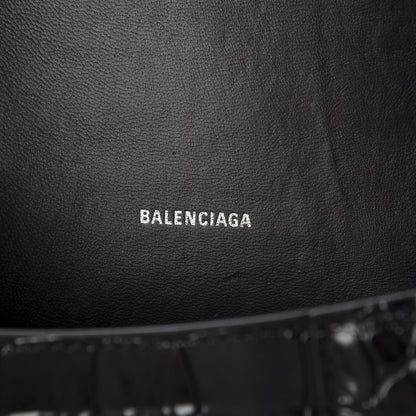 Balenciaga Shiny Calfskin Monochrome Crocodile Embossed Hourglass Top Handle Bag XS Black 7 of 8