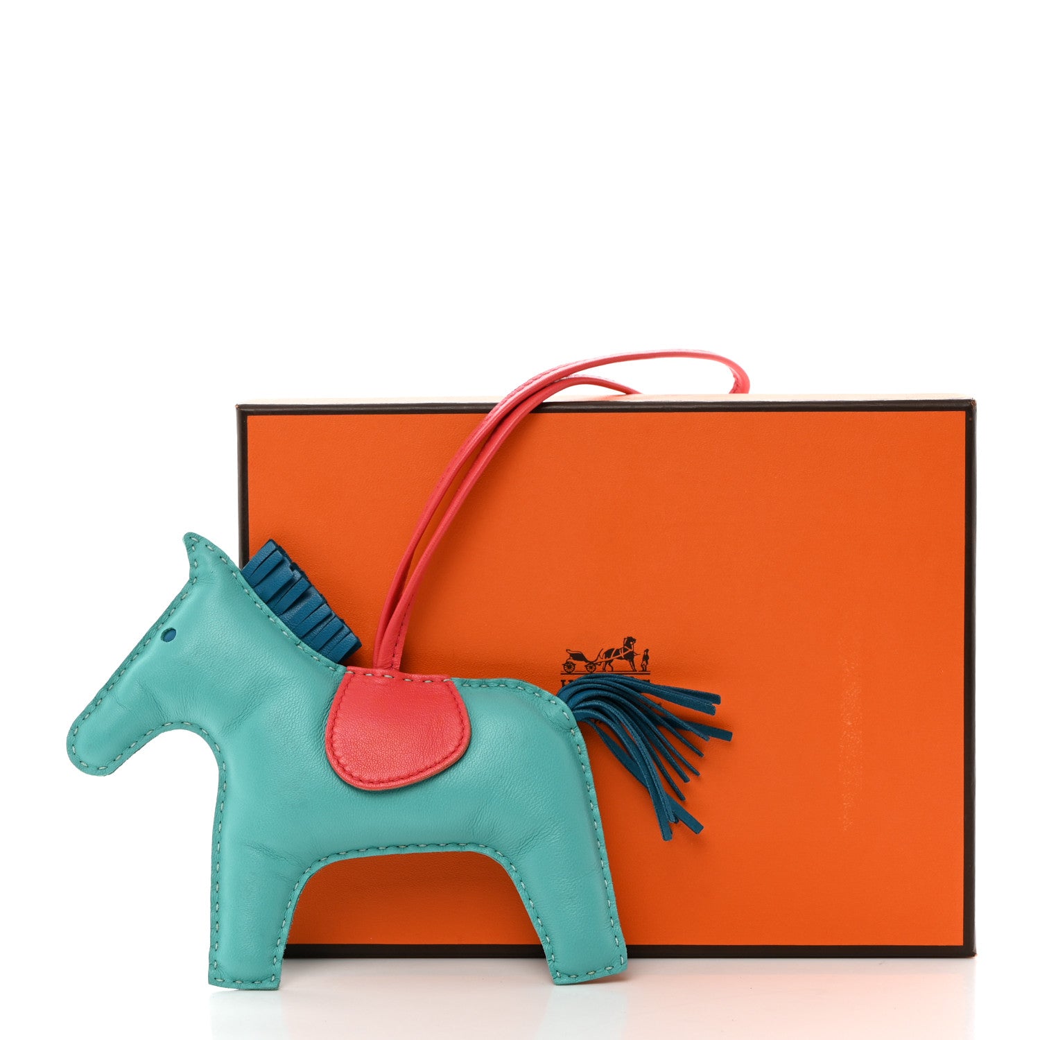 Hermes Milo Lambskin Grigri Rodeo Horse Bag Charm GM Lagon Bleu Izmir Bougainvillea 4 of 4