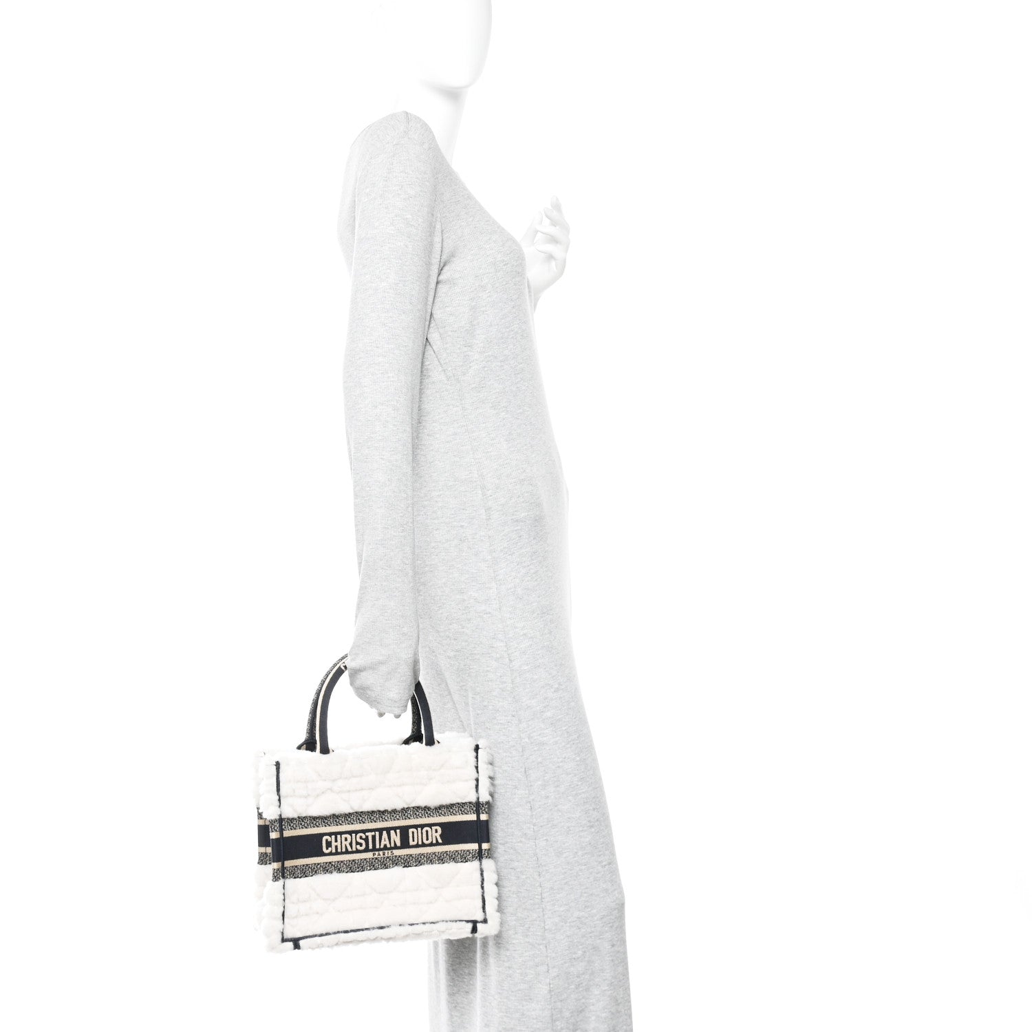 Christian Dior Shearling Cannage Small Book Tote Ecru Blue 2 of 11