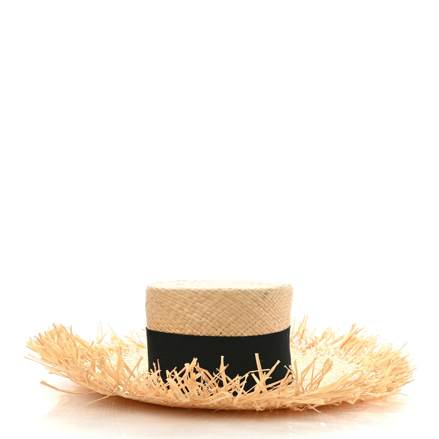 Raffia Wide Brimmed Hat L Beige Black