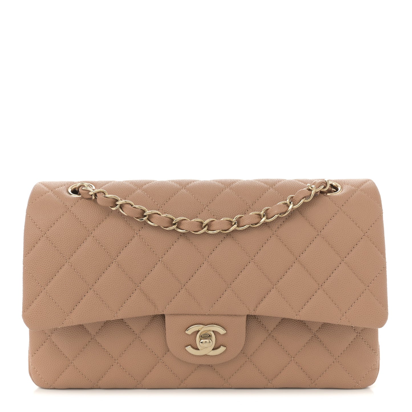 Caviar Quilted Medium Double Flap Dark Beige