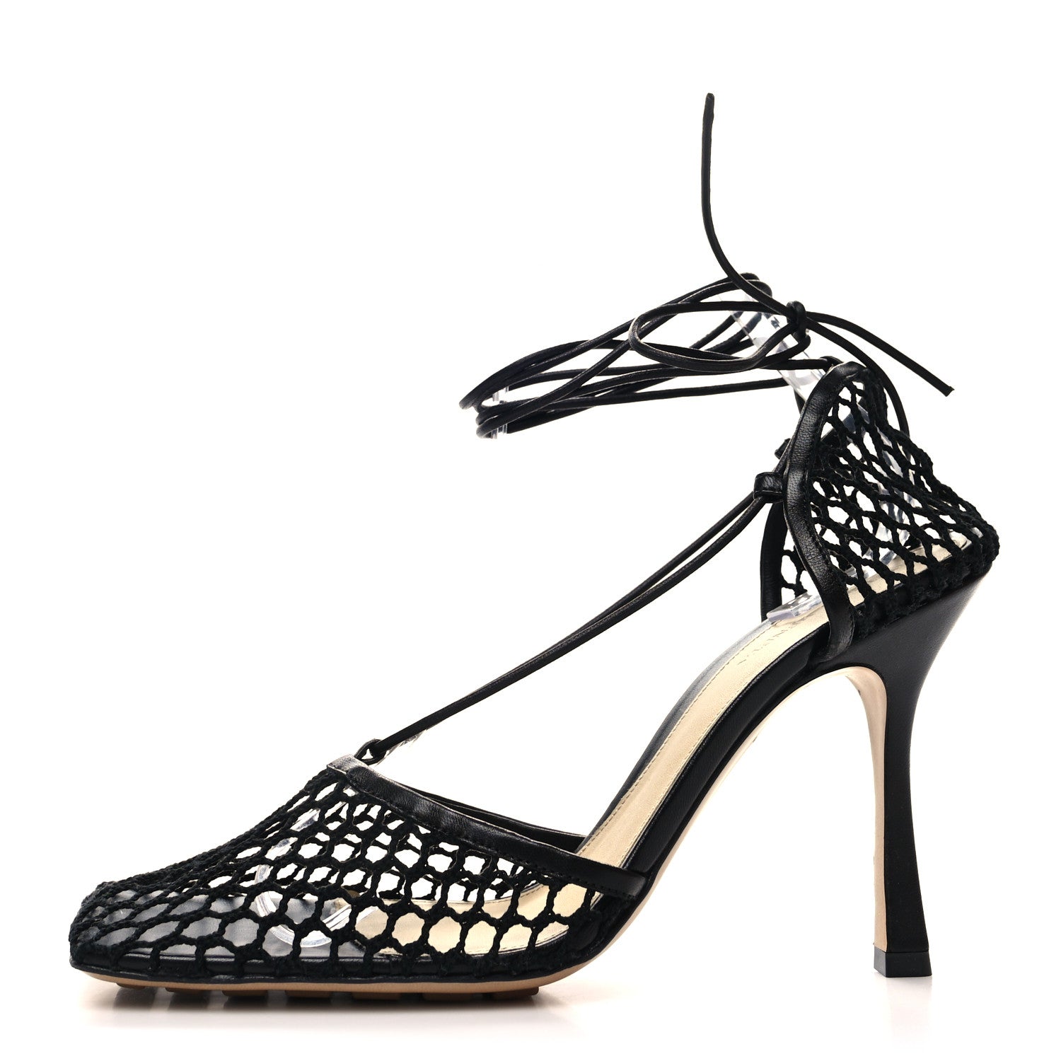 Bottega Veneta Mesh Nappa Stretch Ankle Tie Sandals 42 Black 1 of 7