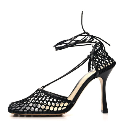 Bottega Veneta Mesh Nappa Stretch Ankle Tie Sandals 42 Black 1 of 7