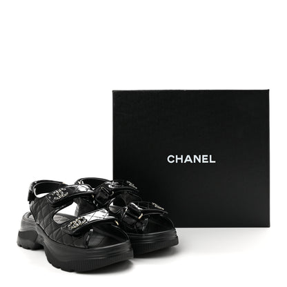 Chanel Shiny Calfskin Chain CC Velcro Dad Platform Sandals  38 Black 10 of 10