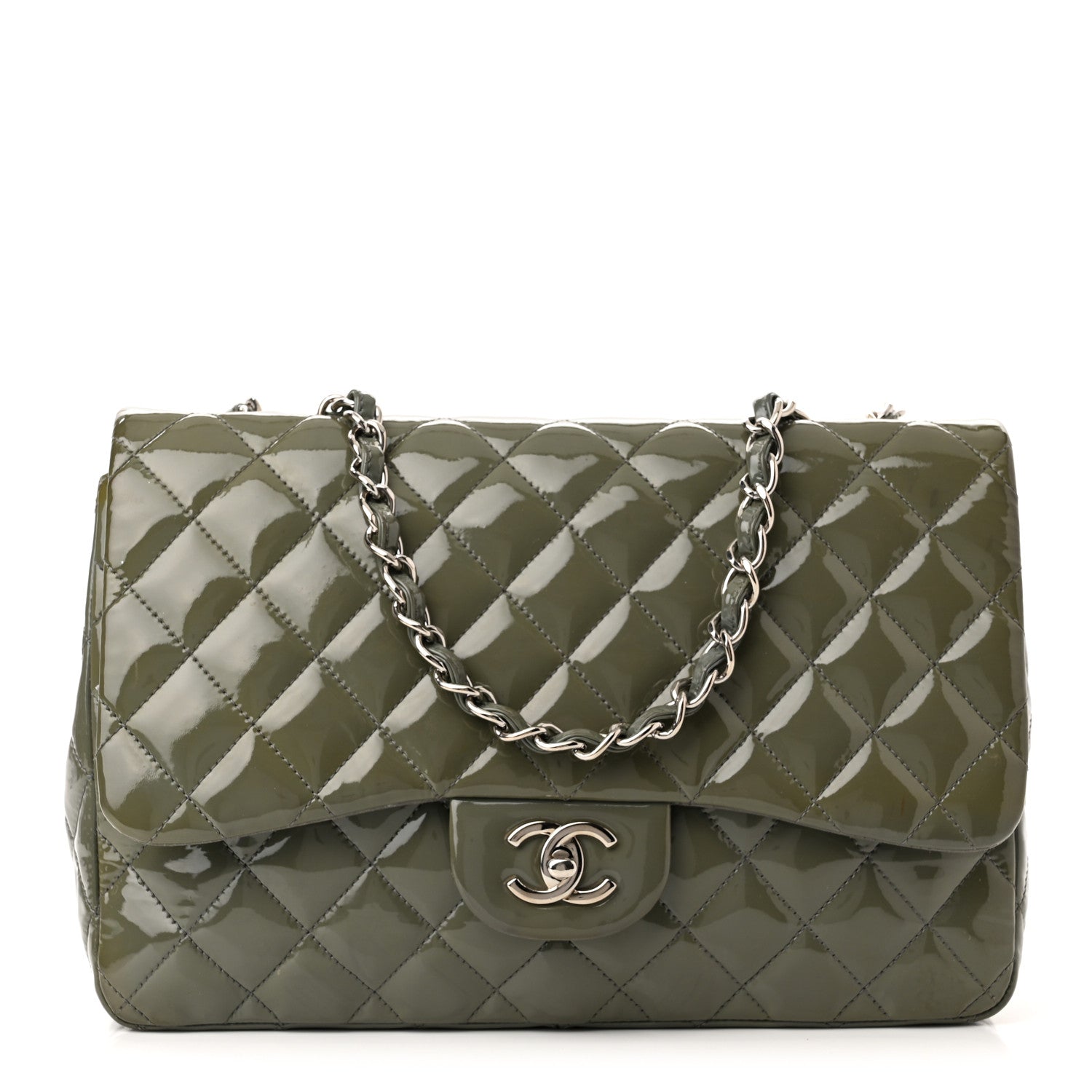 Chanel Patent Quilted Jumbo Single Flap Grey 1 of 15
