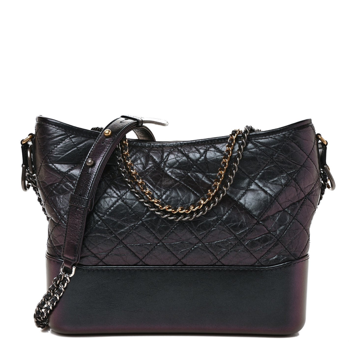 Iridescent Aged Calfskin Quilted Medium Gabrielle Hobo Black