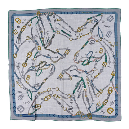 Hermes Cashmere Les Chevaux Dechaines Shawl 140 Gris Chine Menthol 1 of 3