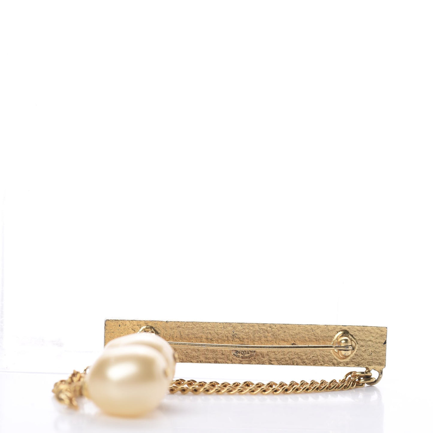 Pearl Logo Chain Brooch Gold