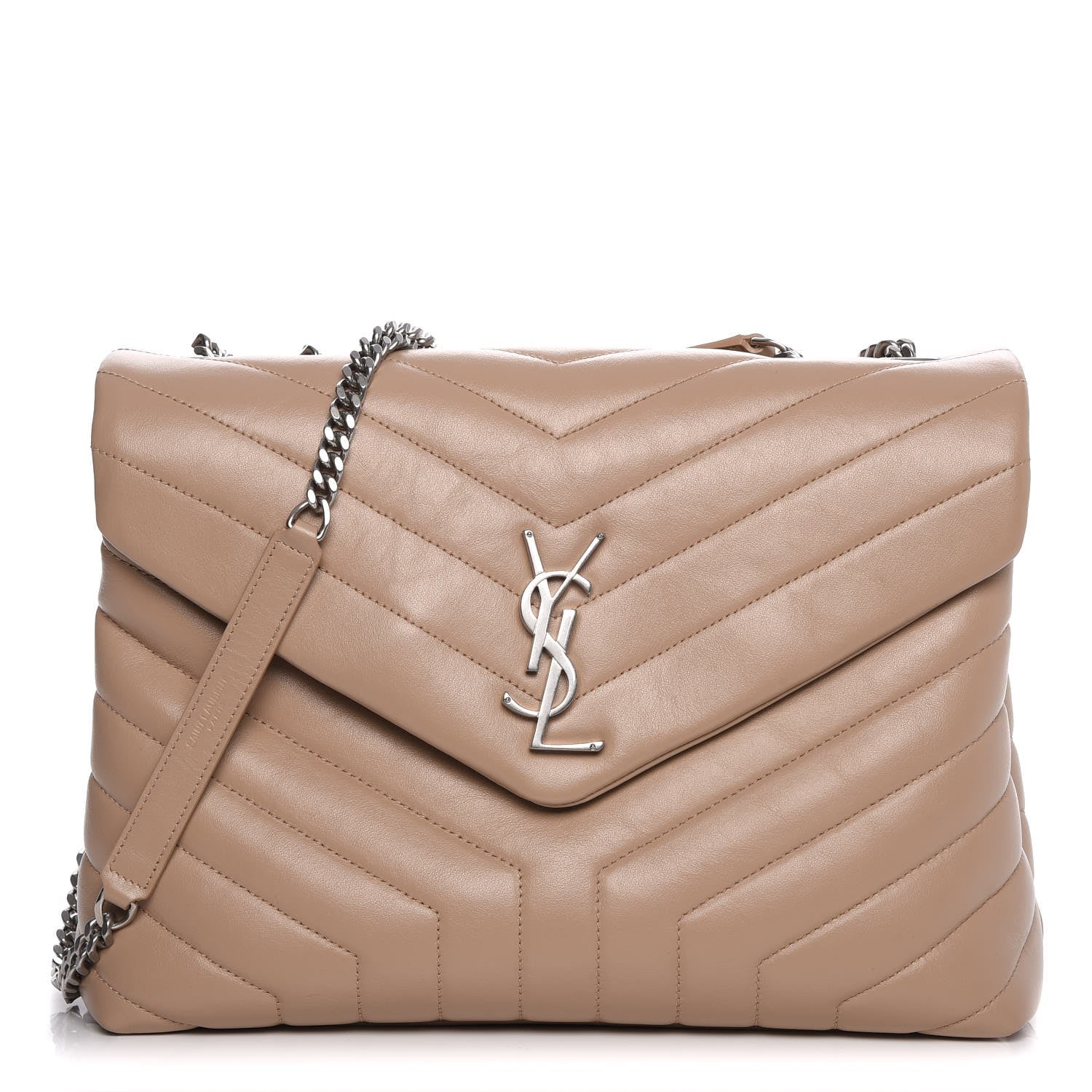 Saint Laurent Calfskin Y Quilted Monogram Medium Loulou Chain Satchel Dark Beige 1 of 7