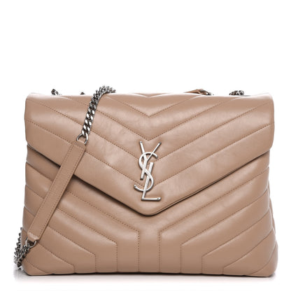 Saint Laurent Calfskin Y Quilted Monogram Medium Loulou Chain Satchel Dark Beige 1 of 7