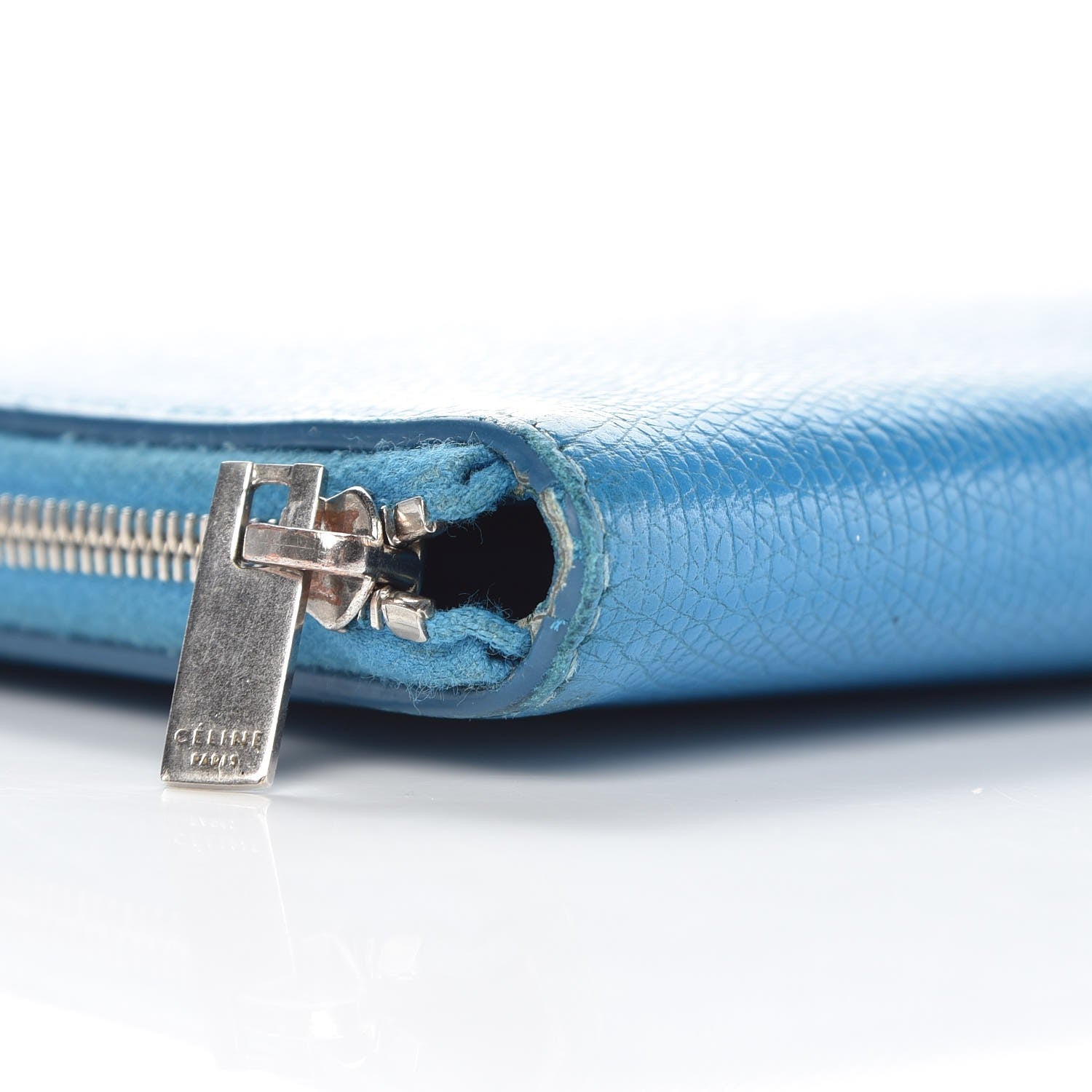 Celine Drummed Calfskin Zip Around Organizer Wallet Turquoise 13 of 17