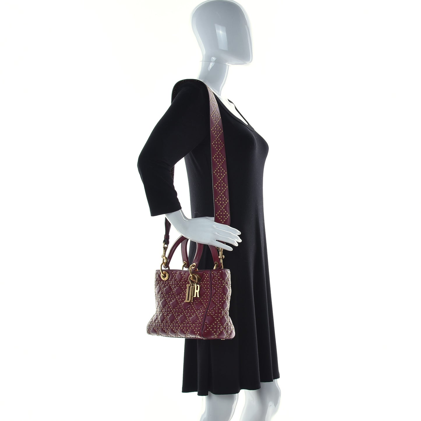 Calfskin Cannage Studded Medium Supple Lady Dior Red