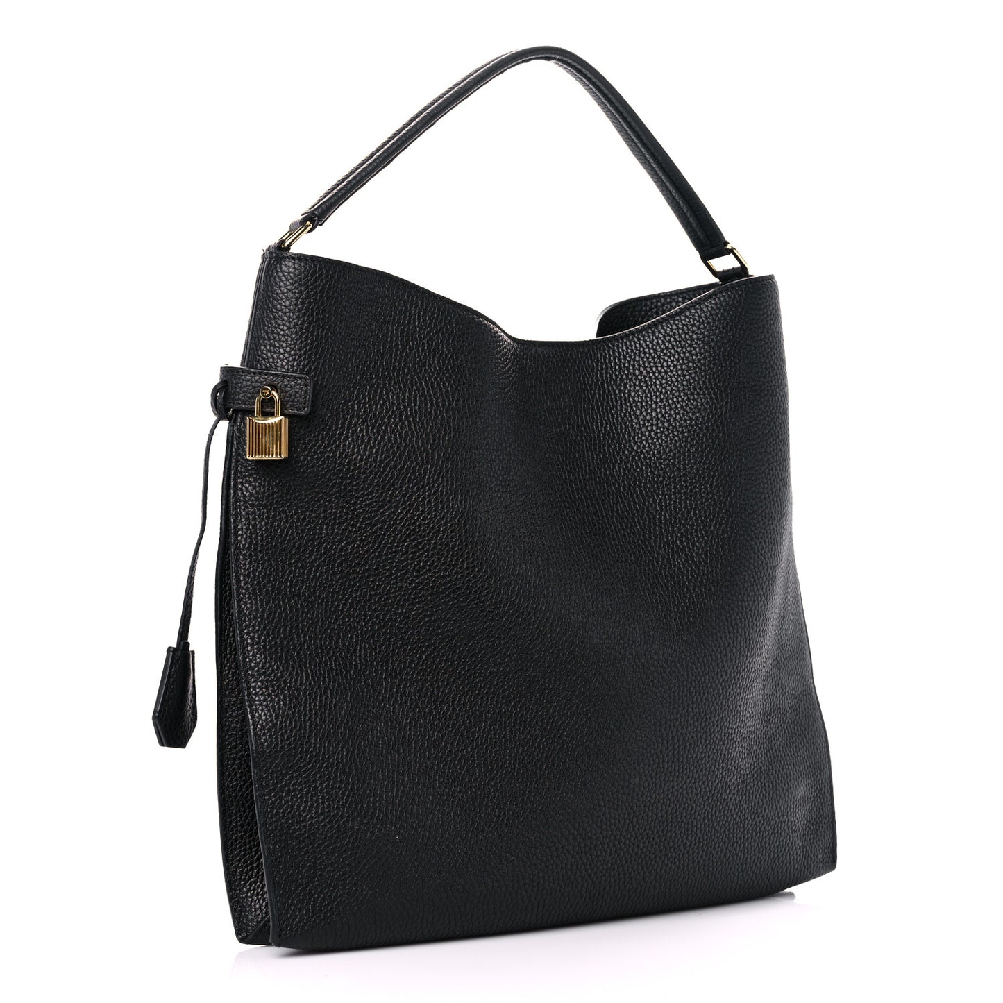 Pebbled Calfskin Large Alix Padlock Zip Hobo Bag Black