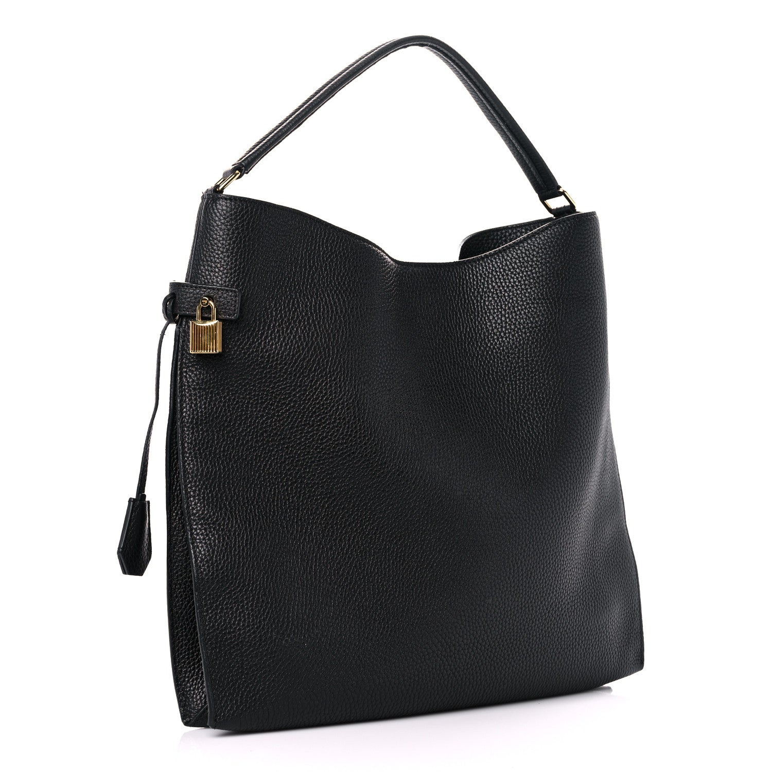 Tom Ford Pebbled Calfskin Large Alix Padlock Zip Hobo Bag Black 2 of 13