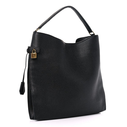 Tom Ford Pebbled Calfskin Large Alix Padlock Zip Hobo Bag Black 2 of 13