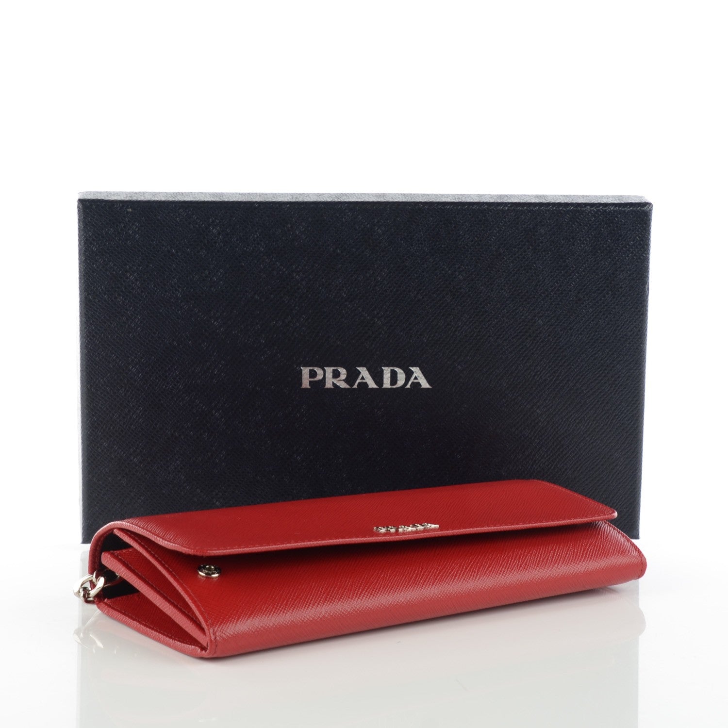 Prada Saffiano Bi-Color Wallet On Chain Fuoco Nero Black 4 of 7