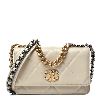 Chanel Goatskin Quilted Chanel 19 Wallet On Chain WOC Light Beige 1 of 10
