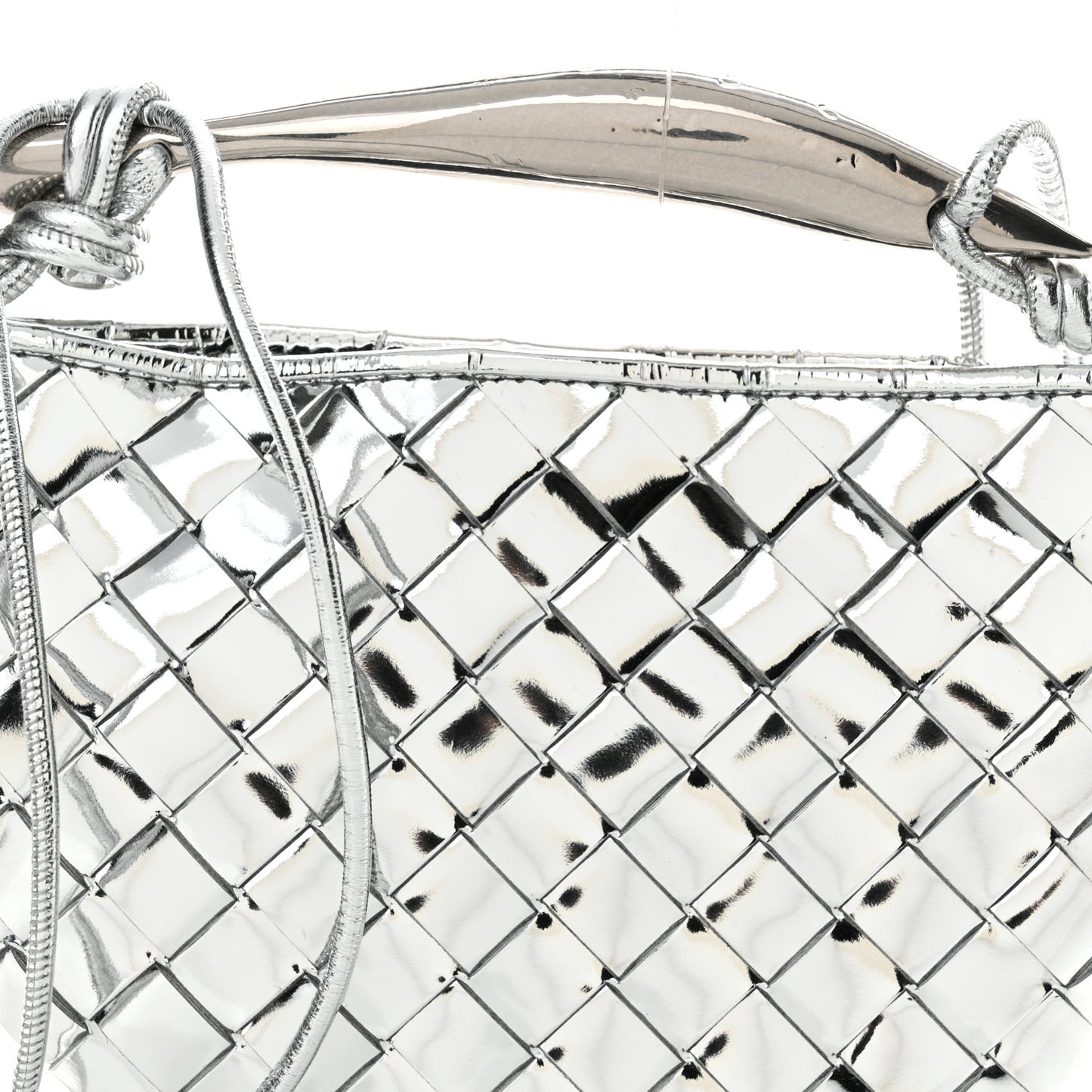 Mirror Laminated Nappa Intrecciato Mini Sardine Bag Silver