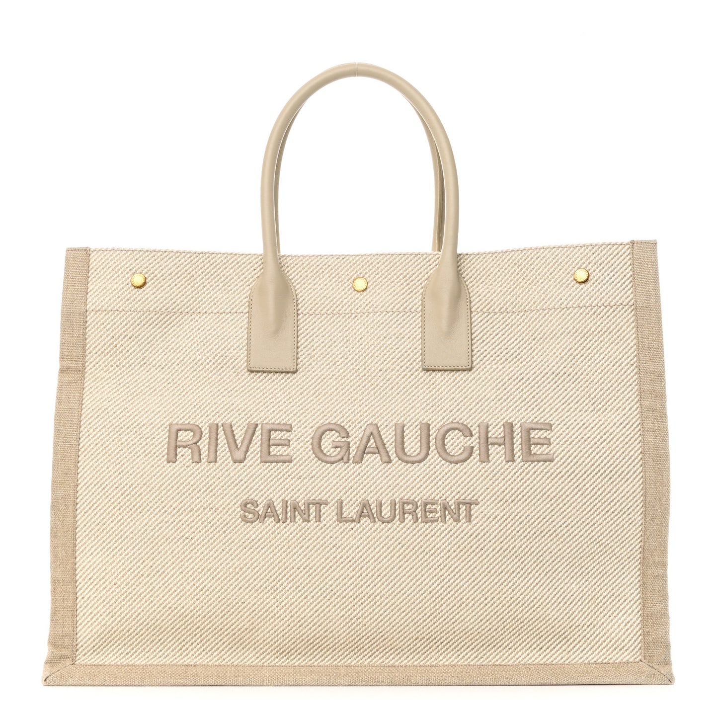Linen Calfskin Rive Gauche Tote Beige Sea Salt